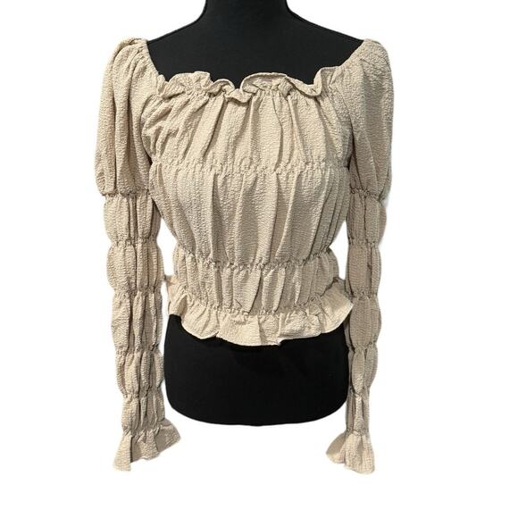 NWT! Line & Dot Pippa Smocked Victorian Top in Taupe - Size Small - Picture 6 of 8